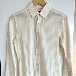 Ivory colored Sisley Linen Striped Button Down Made in Italy